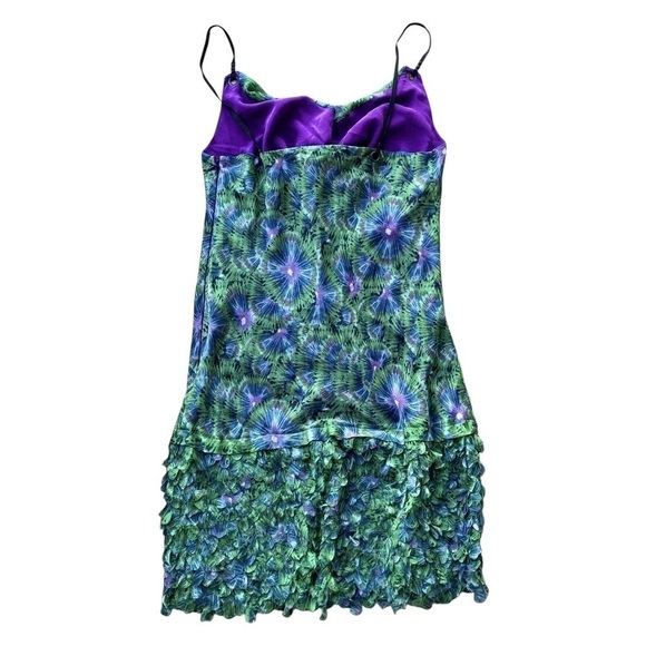 Catherine Malandrino Silk Draped Neck Scalloped Textured Mini Dress Green Size 6 - Picture 2 of 9